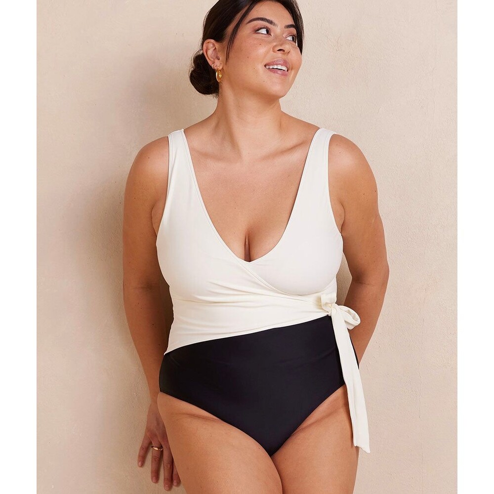 Summersalt The Wrap One Piece Swimsuit Sz 12 White Ivory Black Colorblock NWT